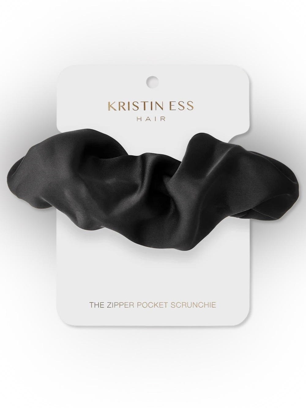 Kristin Ess Zipper Pocket Scrunchie Set of 2 Black Satin NEW